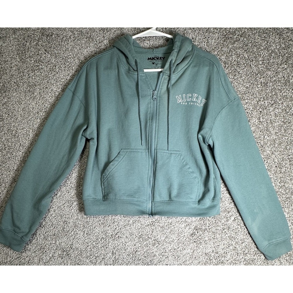 Disney Mickey and Friends Cropped Hoodie Green Kids M Zip Up